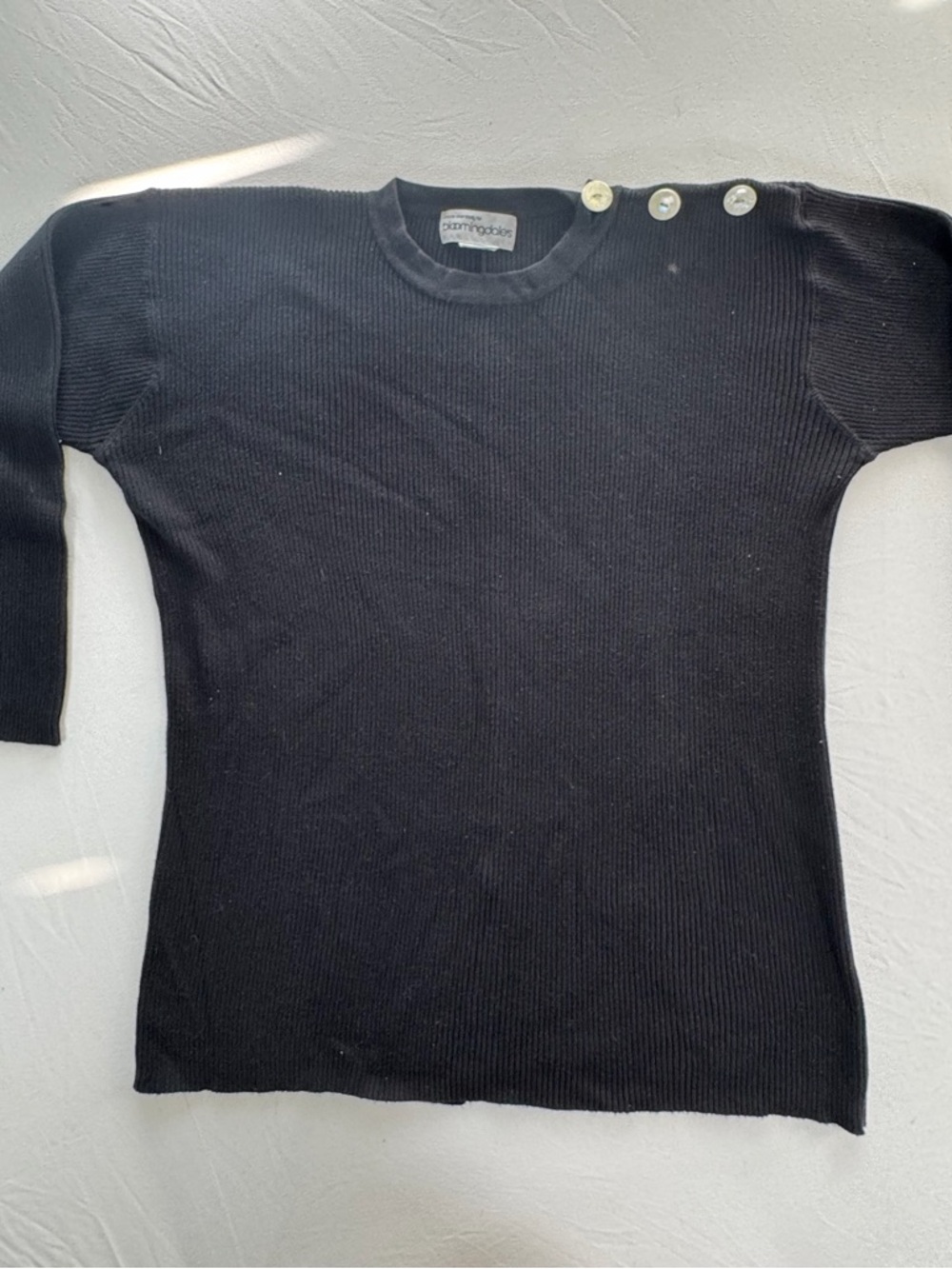 Vintage Bloomingdale’s Black Rib Knit 100 Cotton Sweater Medium